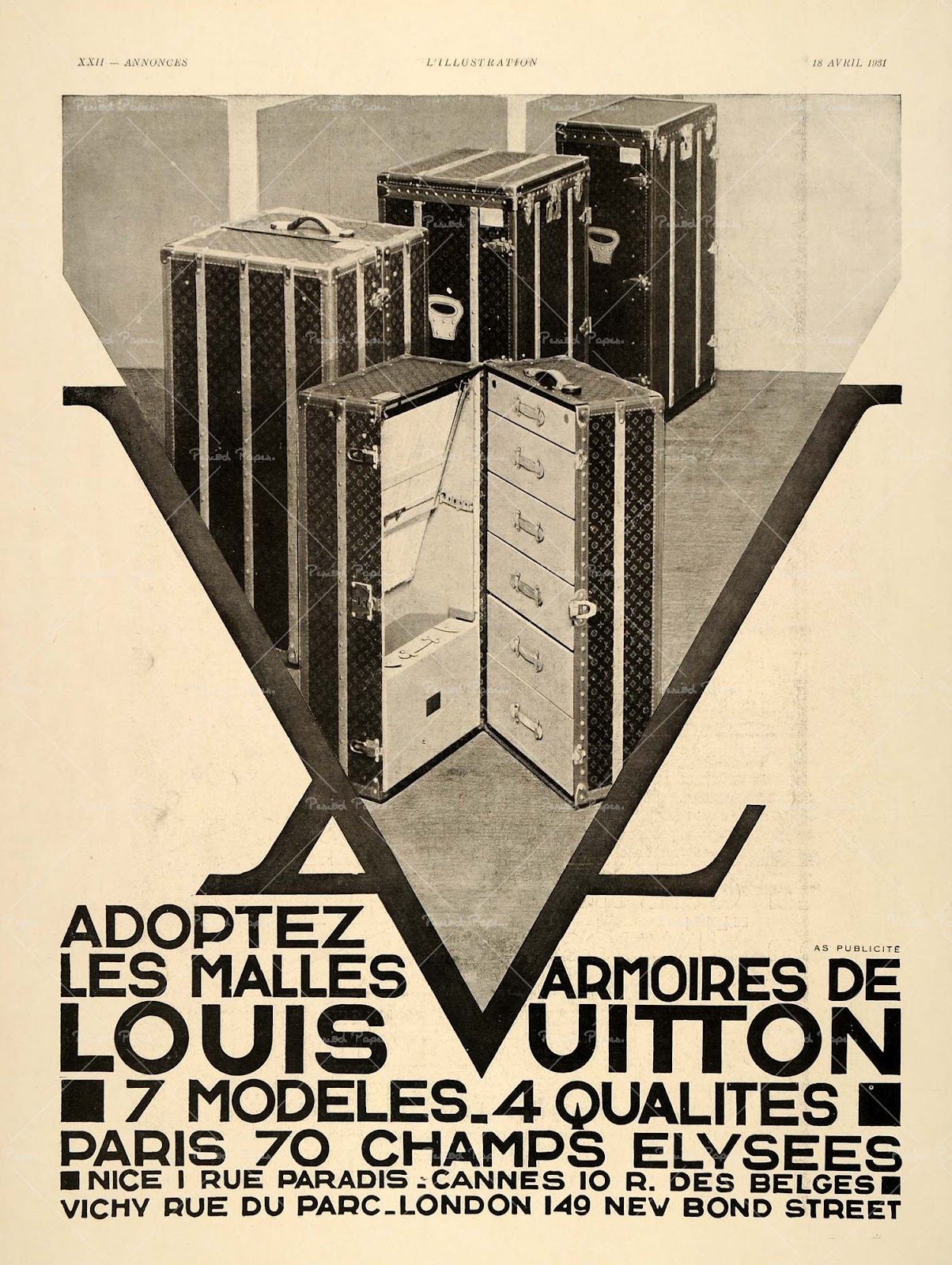Louis Vuitton trunk from the 1920s in stencil monogram, Louis Vuitton trunk  - Les Puces de Paris Saint-Ouen